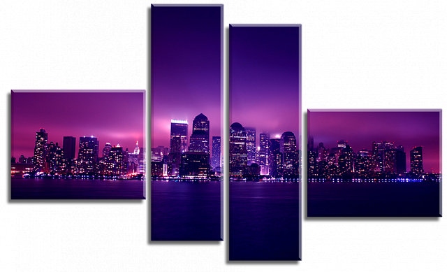 Картина Город в фиолетовом цвете - Из четырех частей 