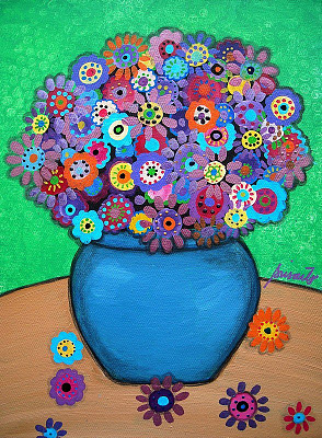 Картина Современная ваза с цветами - Неизвестный художник 