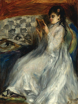 Картина Юнная девушка в белом читает - Ренуар Пьер Огюст 