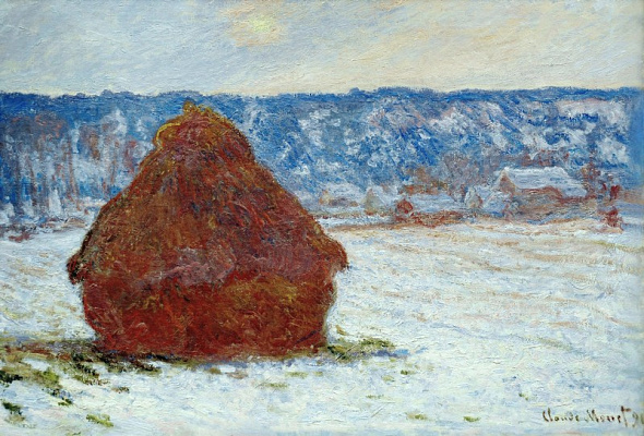 Картина Стог сена в пасмурную погоду, эффект снега  - Моне Клод 