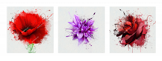 Картина Барвисті квіти. Триптих - Квадратні 