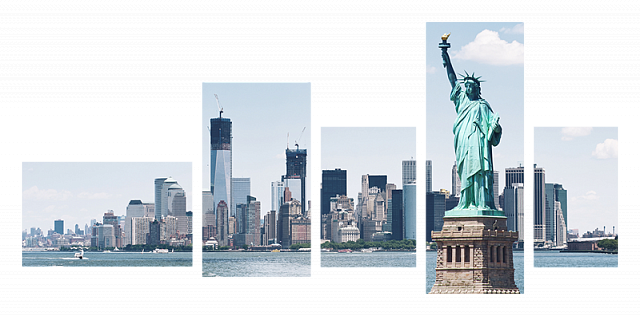 Картина Статуя Свободы на фоне Нью-Йорка - Из пяти частей 