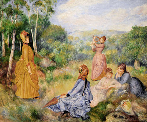 Картина Девушки играют в бадминтон - Ренуар Пьер Огюст 