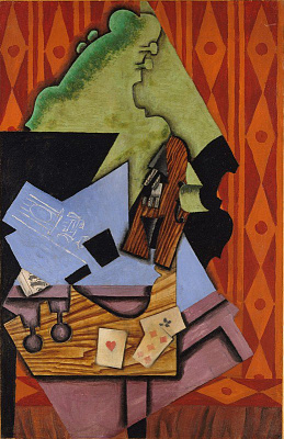 Картина Скрипка и игральные карты на столе - Грис Хуан 