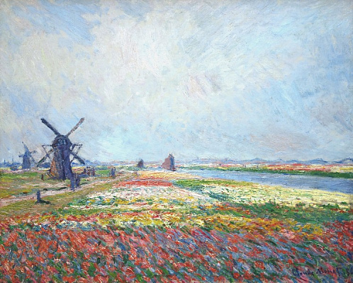 Картина Поля цветов и мельницы близ Лейдена  - Моне Клод 