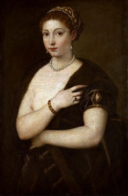 Картина Портрет молодой женщины в меховой накидке - Вечеллио Тициан 