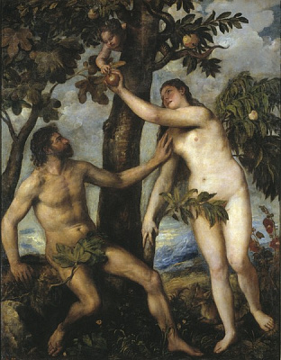 Картина Тициан Вечеллио - Адам и Ева - Вечеллио Тициан 