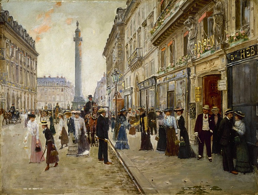 Картина Вихід службовців з дому Paquin, вулиця Де ла Пе, Париж - Беро Жан 