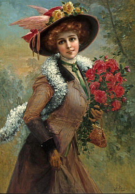 Картина Мадемуазель с розами - Женские старинные 