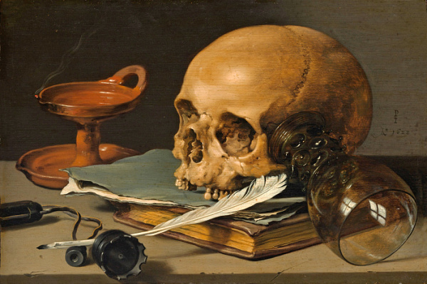 Картина Питер Клас - Натюрморт с черепом и гусиным пером - Разное 