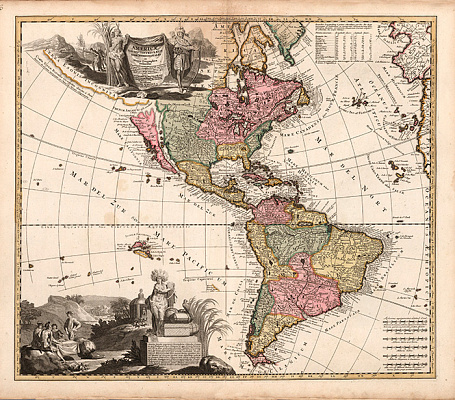 Картина Старая карта Америки 1740 - Карты на стену 