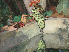 Женщина и дети возле бассейна