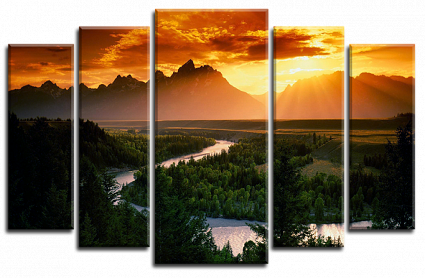 Картина Река на заходящем солнце - Из пяти частей 