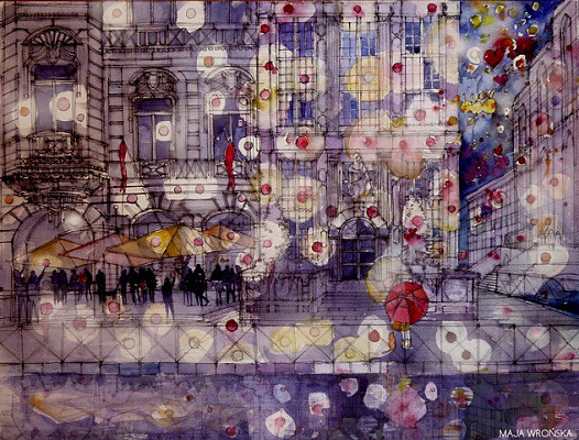 Картина Майя Вронська - Дівчинка з червоною парасолькою - Акварелі 
