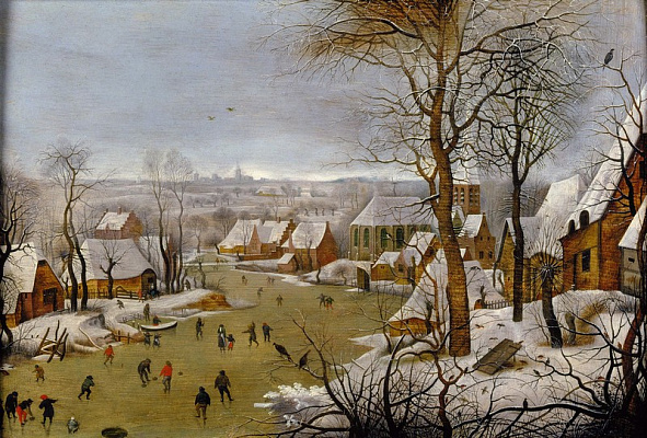 Картина Зимовий пейзаж з пасткою для птахів - Брейгель Пітер Молодший 