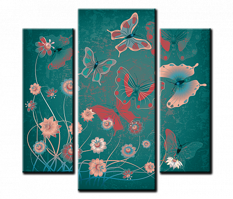 Картина Цветы и бабочки - Из трех частей 