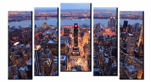 Картина Вид вечернего города - Из пяти частей 